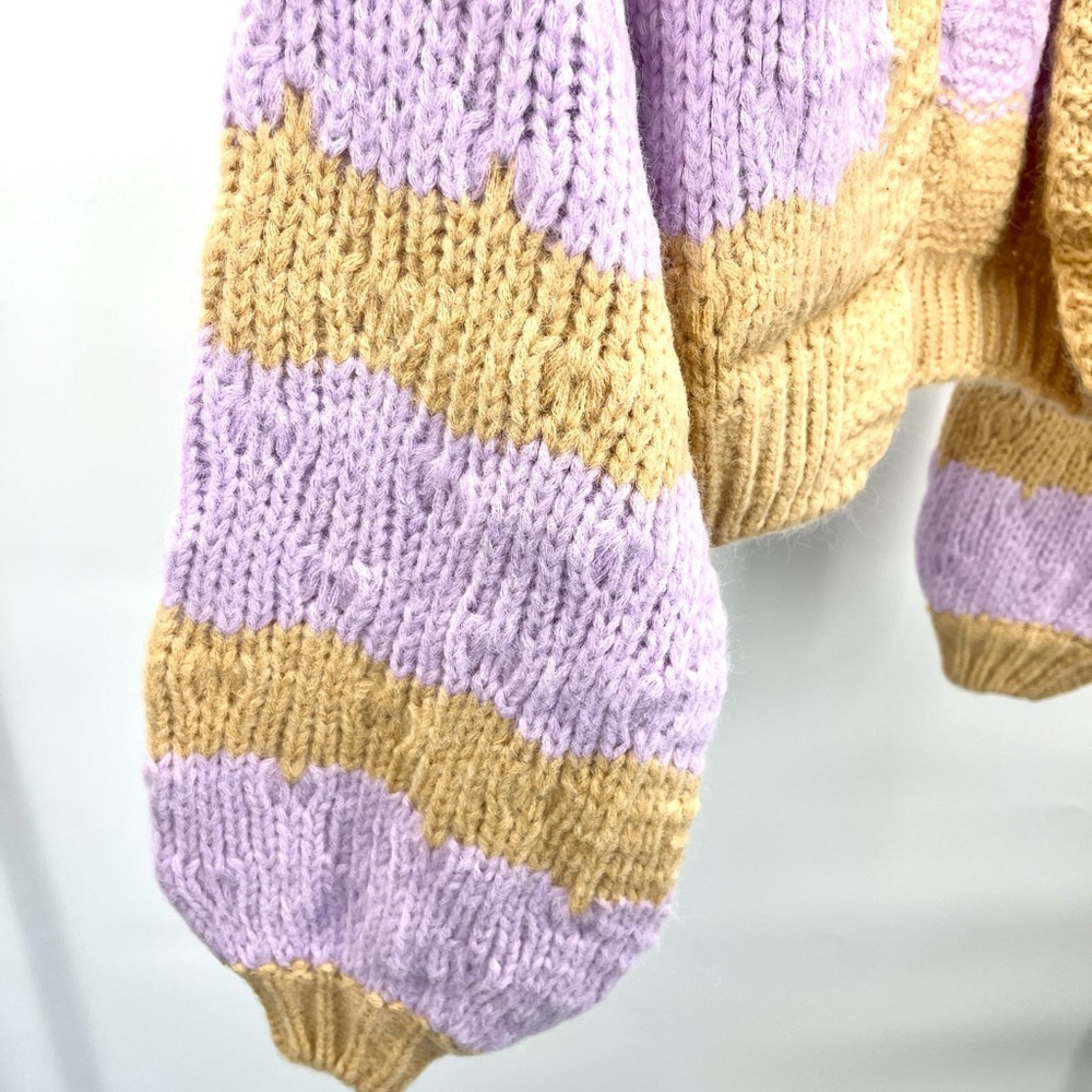 Blue Blush by LALA Two Tone Pastel Purple and Tan Striped Cardigan - Picture 4 of 8